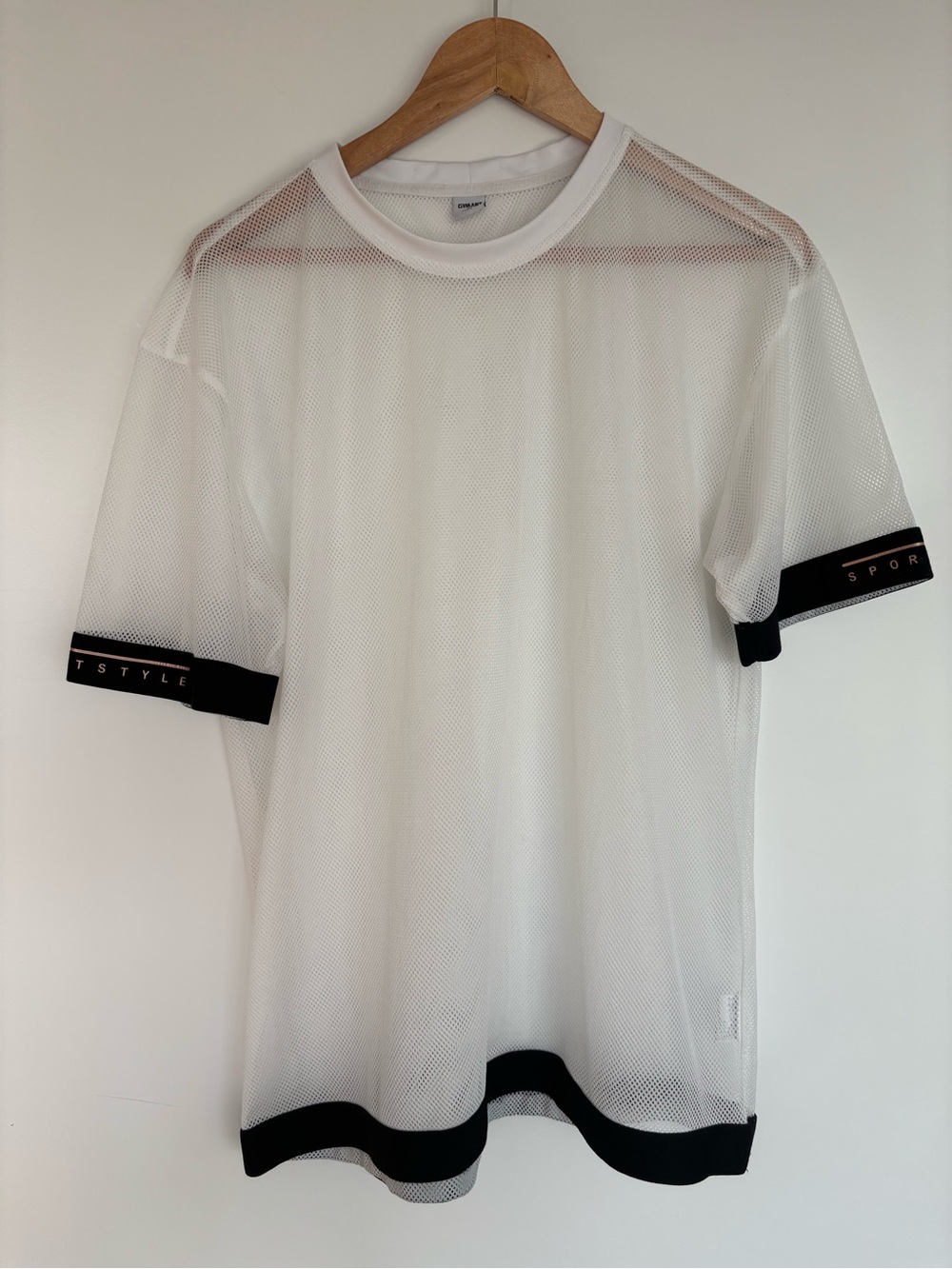 Gymant 22” PTP Mesh Short-Sleeve Shirt w. Sport Style Trim, White/Black, Size XL